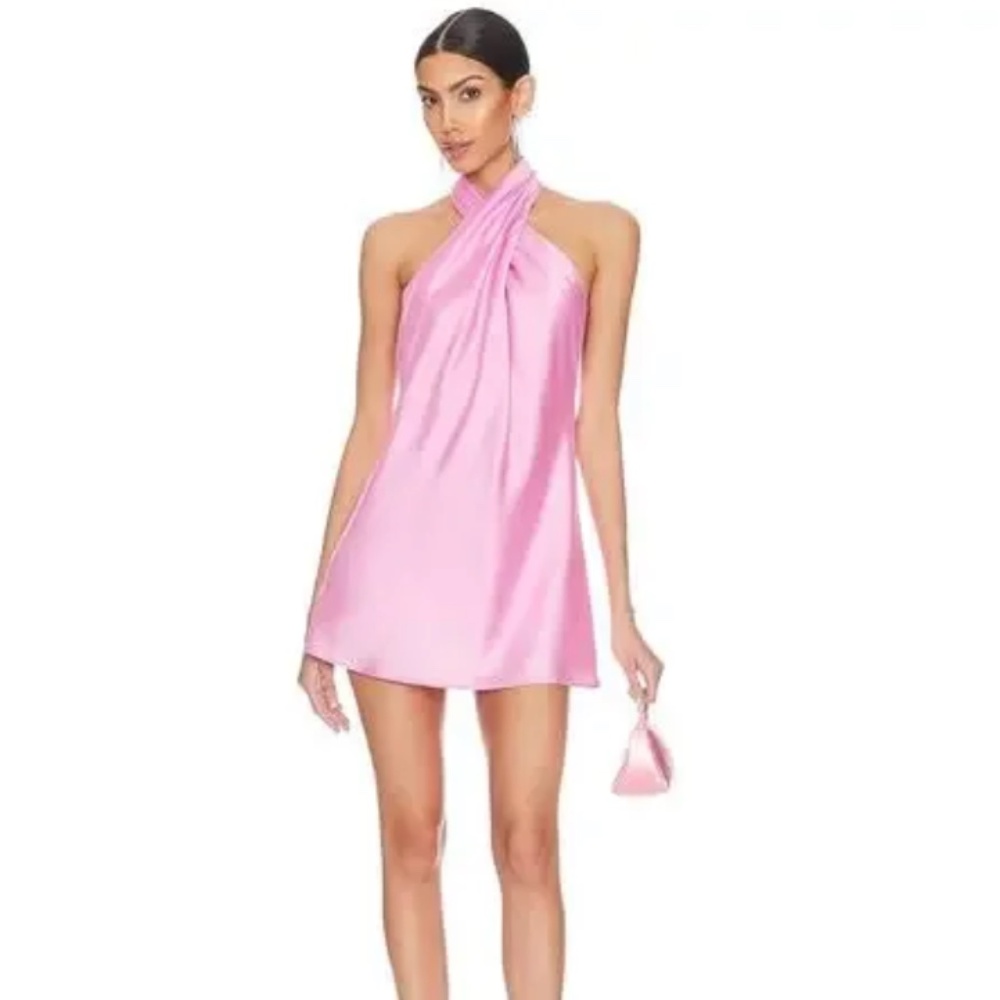 Jasmine Halter Mini Dress size medium in Pink Luxe Satin